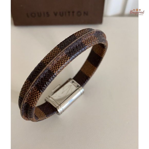 Authentic Louis Vuitton Brown Damier Ebene Coated Canvas Clip It Bracelet BC0148 - Picture 9 of 12